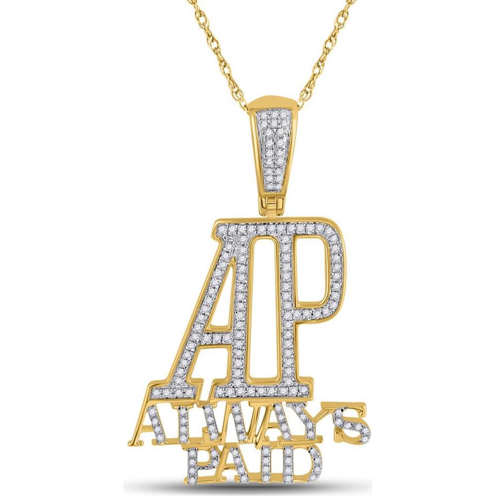 GND 10K Yellow Gold Always Paid Phrase Pendant with Pave-Set Round Diamonds - 0.45 Carat Total Diamond Weight