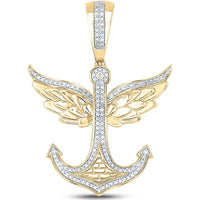 GND 10K Yellow Gold Anchor Wings Pendant with Prong-Set Round Diamonds - 0.33 Carat Total Diamond Weight