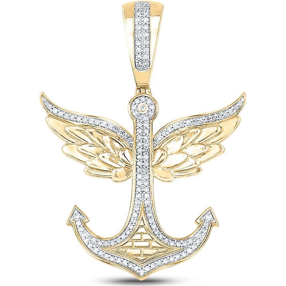 GND 10K Yellow Gold Anchor Wings Pendant with Prong-Set Round Diamonds - 0.33 Carat Total Diamond Weight
