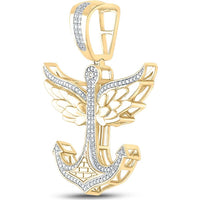 GND 10K Yellow Gold Anchor Wings Pendant with Prong-Set Round Diamonds - 0.33 Carat Total Diamond Weight