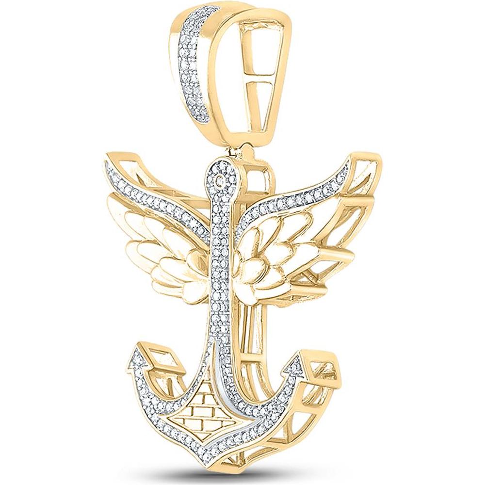 GND 10K Yellow Gold Anchor Wings Pendant with Prong-Set Round Diamonds - 0.33 Carat Total Diamond Weight