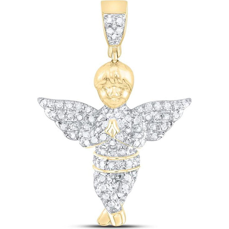 GND 10K Yellow Gold Angel Charm Pendant with Pave-Set Round Diamonds - 0.50 Carat Total Diamond Weight