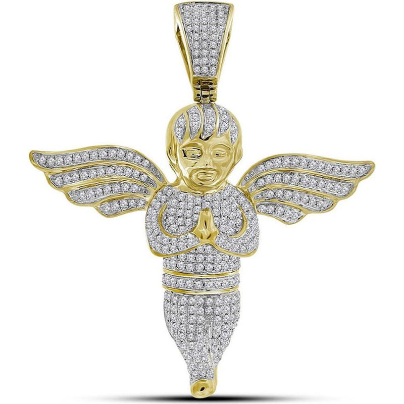 GND 10K Yellow Gold Angel Charm Pendant with Pave-Set Round Diamonds – 1.5 Carat Total Diamond Weight