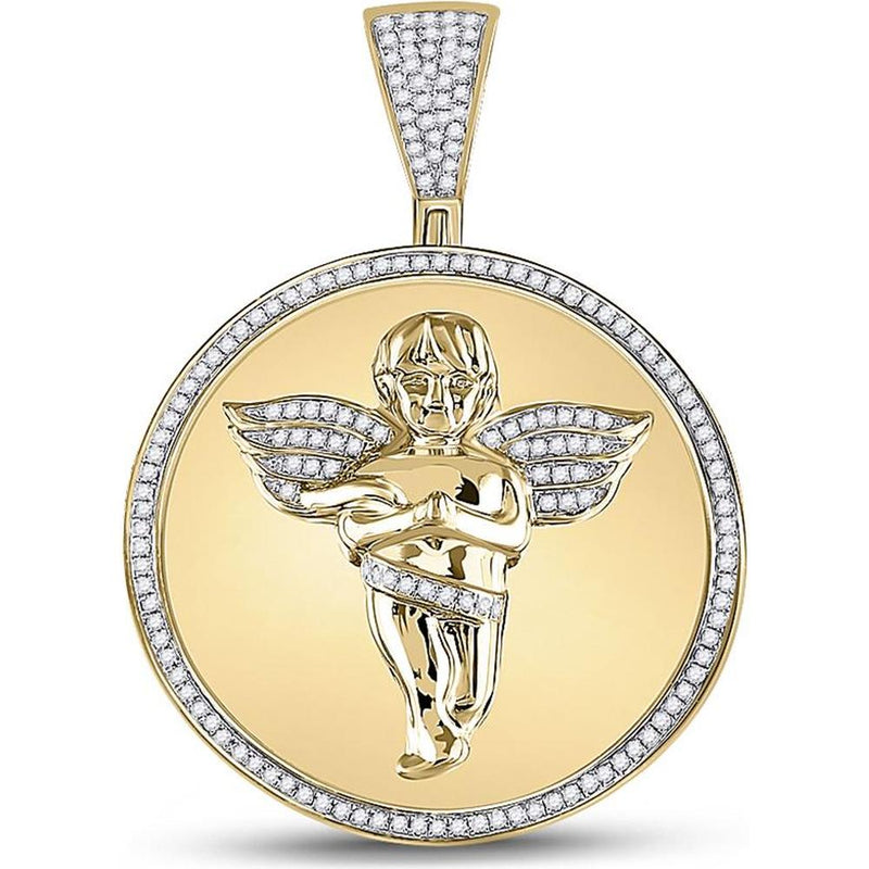 GND 10K Yellow Gold Angel Cherub Medallion Charm Pendant with Pave