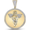 GND 10K Yellow Gold Angel Cherub Medallion Charm Pendant with Pave Set Diamonds - 0.50 Carat Total Diamond Weight