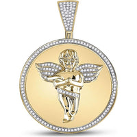 GND 10K Yellow Gold Angel Cherub Medallion Charm Pendant with Pave Set Diamonds - 0.50 Carat Total Diamond Weight