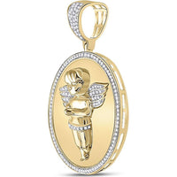 GND 10K Yellow Gold Angel Cherub Medallion Charm Pendant with Pave Set Diamonds - 0.50 Carat Total Diamond Weight