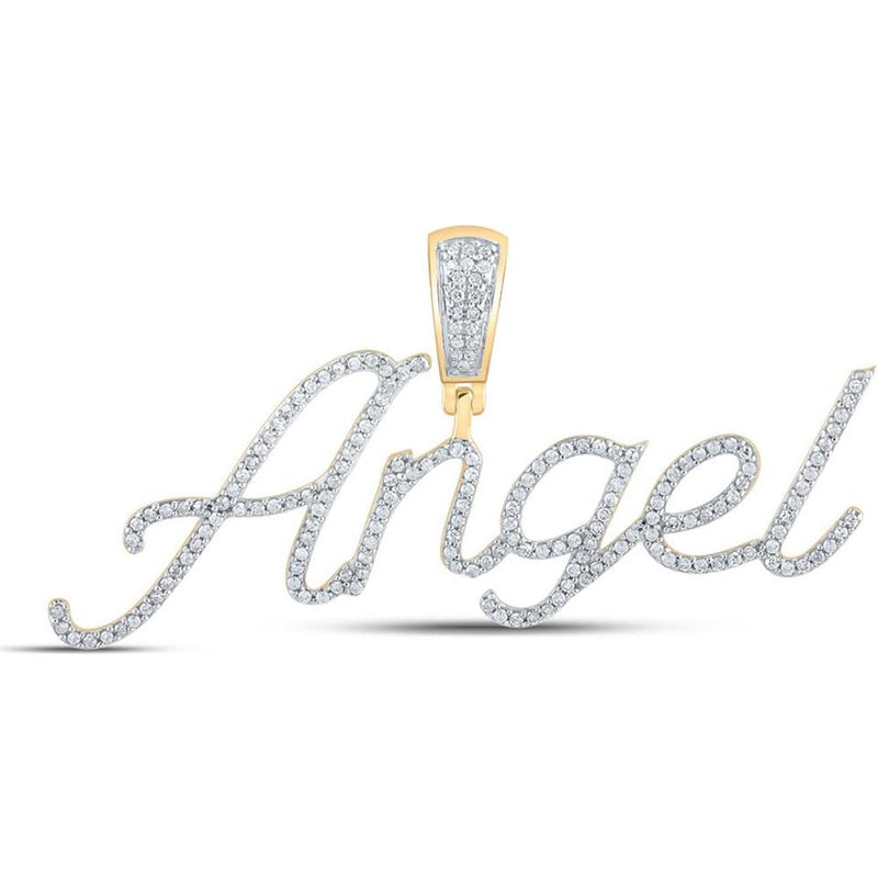 GND 10K Yellow Gold "Angel" Name Pendant with Prong-Set Round Diamonds - 0.55 Carat Total Diamond Weight