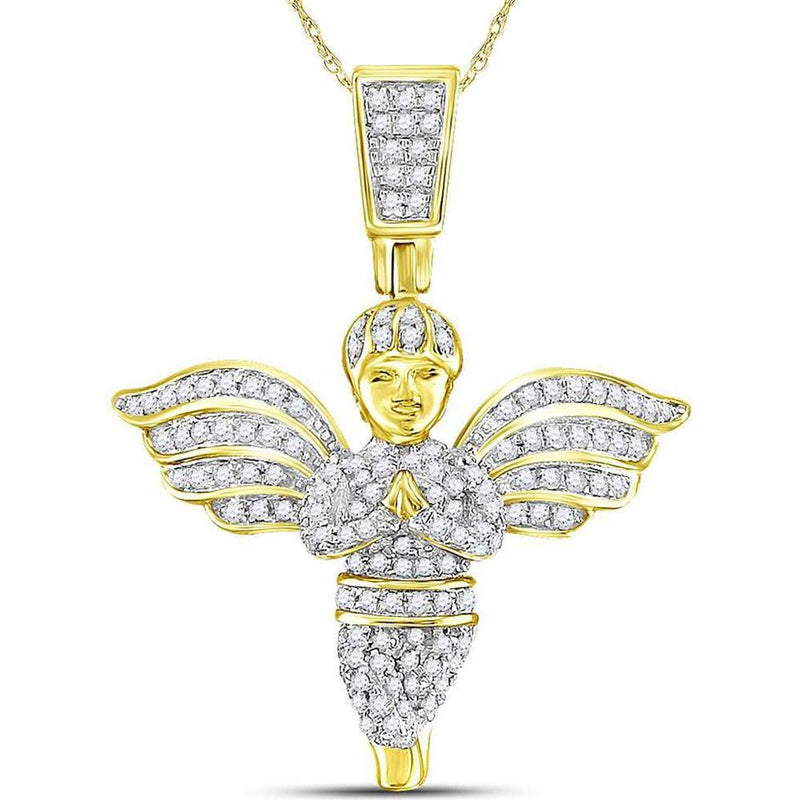 GND 10K Yellow Gold Angel Pendant with Round Pavé-Set Diamonds - 0.40 Carat Total Diamond Weight