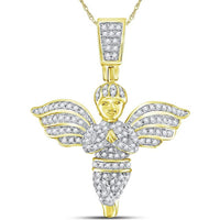 GND 10K Yellow Gold Angel Pendant with Round Pavé-Set Diamonds - 0.40 Carat Total Diamond Weight