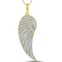 GND 10K Yellow Gold Angel Wing Pendant with Pave-Set Round Diamonds - 5/8 Carat Total Diamond Weight