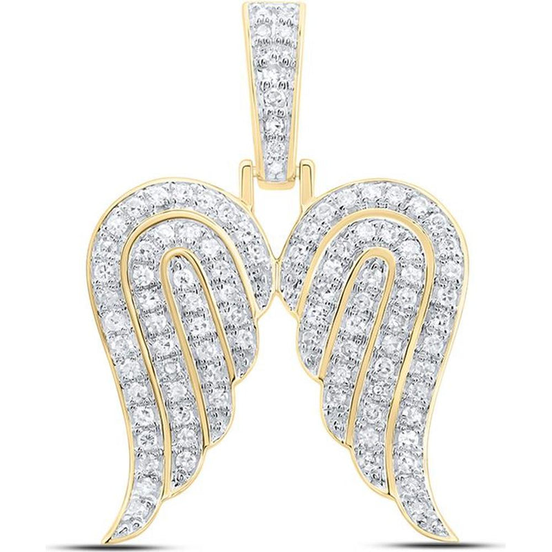 GND 10K Yellow Gold Angel Wing Pendant with Prong-Set Round Diamonds - 0.60 Carat Total Diamond Weight