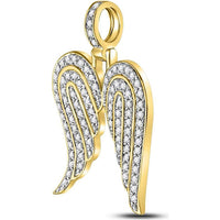 GND 10K Yellow Gold Angel Wing Pendant with Prong-Set Round Diamonds - 0.60 Carat Total Diamond Weight