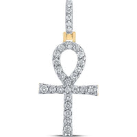 GND 10K Yellow Gold Ankh Cross Charm Pendant with Prong-Set Round Diamonds - 1/2 Total Carat Weight