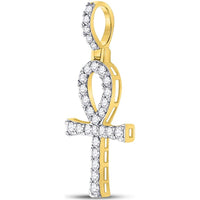 GND 10K Yellow Gold Ankh Cross Charm Pendant with Prong-Set Round Diamonds - 1/2 Total Carat Weight