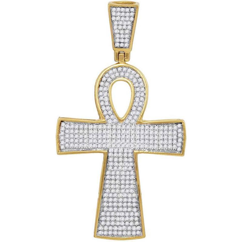 GND 10K Yellow Gold Ankh Cross Pendant with Prong-Set Round Diamonds - 0.70 Carat Total Diamond Weight