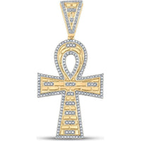 GND 10K Yellow Gold Ankh Cross Pendant with Prong-Set Round Diamonds - 1/2 Total Carat Weight