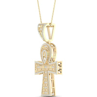 GND 10K Yellow Gold Ankh Cross Pendant with Prong-Set Round Diamonds - 1/2 Total Carat Weight