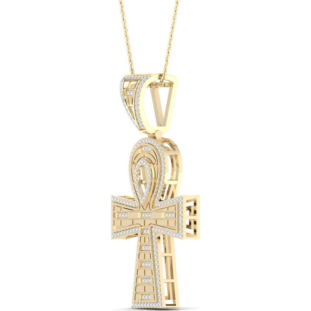 GND 10K Yellow Gold Ankh Cross Pendant with Prong-Set Round Diamonds - 1/2 Total Carat Weight