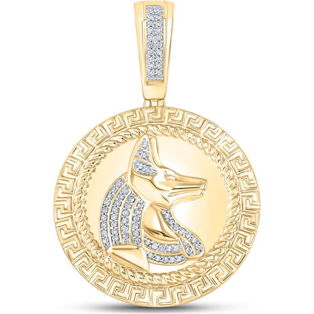 GND 10K Yellow Gold Anubis Egypt Charm Pendant with Prong-Set Round Diamonds - 1/5 Carat Total Diamond Weight