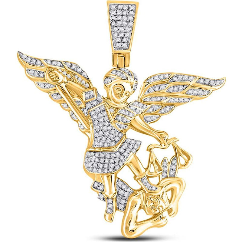 GND 10K Yellow Gold Archangel Charm Pendant with Pave-Set Round Diamonds - 0.75 Carat Total Diamond Weight