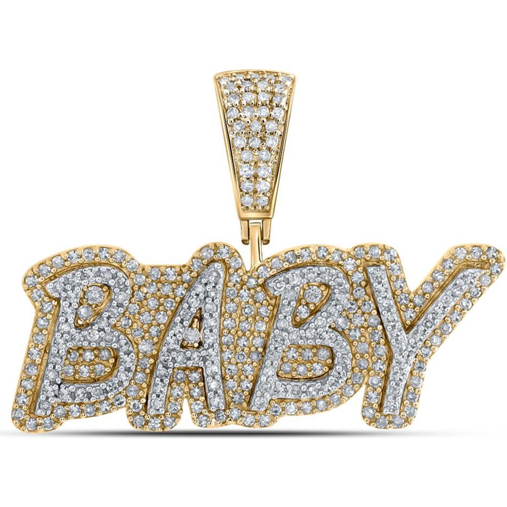 GND 10K Yellow Gold Baby Charm Pendant with 7/8 Carat Round Prong-Set Diamonds