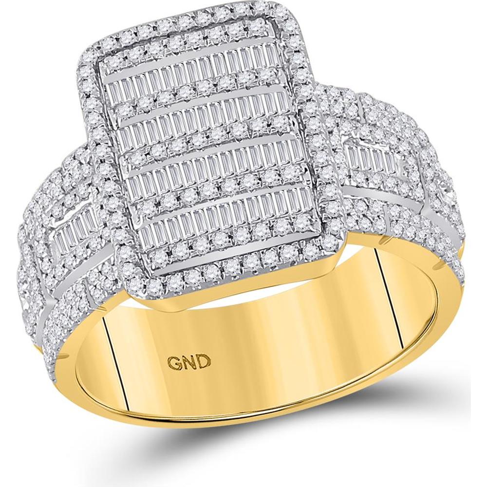 GND 10K Yellow Gold Baguette and Round Diamond Cluster Statement Ring - 1.15 Carat Total Diamond Weight