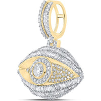 GND 10K Yellow Gold Baguette and Round Diamond Eye Charm Pendant – 3 Total Carat Weight