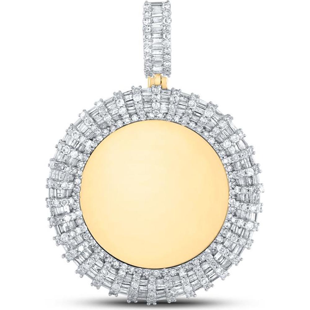 GND 10K Yellow Gold Baguette and Round Diamond Memory Circle Pendant with Channel and Prong Set Diamonds - 3 Carat Total Diamond Weight