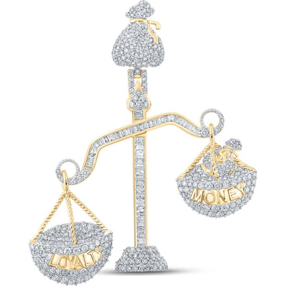 GND 10K Yellow Gold Baguette and Round Diamond Scales Loyalty Money Charm Pendant – 3.00 Carat Total Diamond Weight