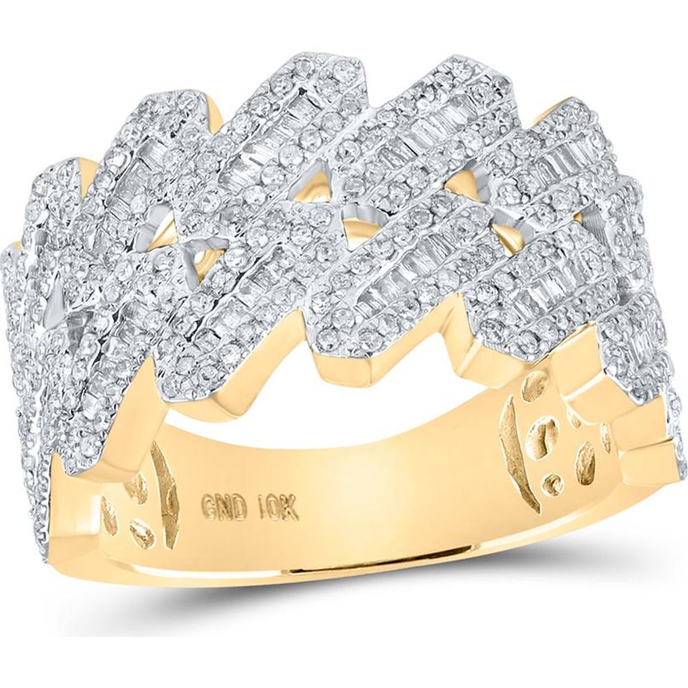 GND 10K Yellow Gold Baguette Diamond Link Band Ring with Channel and Pave Set Diamonds - 1.00 Carat Total Diamond Weight