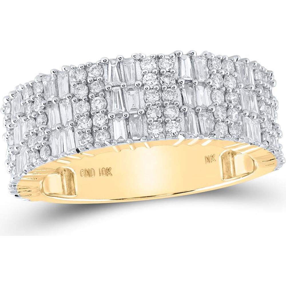 GND 10K Yellow Gold Band Ring with Channel-Set Baguette and Round Prong-Set Diamonds - 1 7/8 Carat Total Diamond Weight