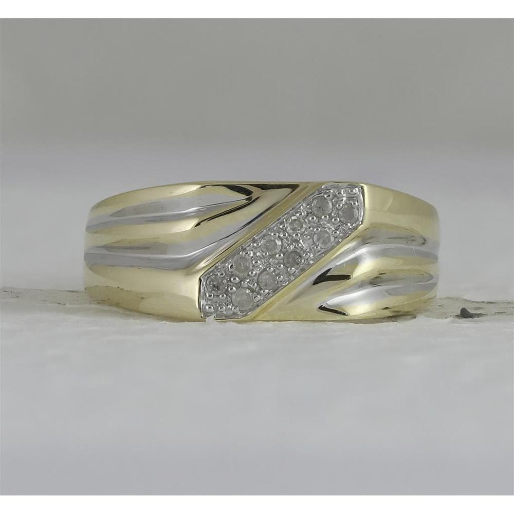 GND 10K Yellow Gold Band Ring with Pave-Set Round Diamonds - 1/10 Total Carat Weight