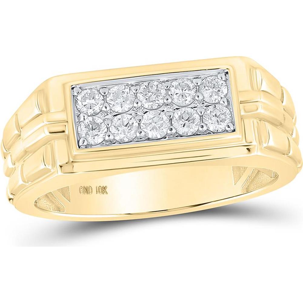 GND 10K Yellow Gold Band Ring with Prong-Set Round Diamonds - 0.50 Carat Total Diamond Weight