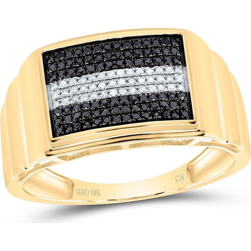 GND 10K Yellow Gold Band with Pave-Set Round Black Diamond Stripe and White Diamonds - 1/4 Carat Total Diamond Weight