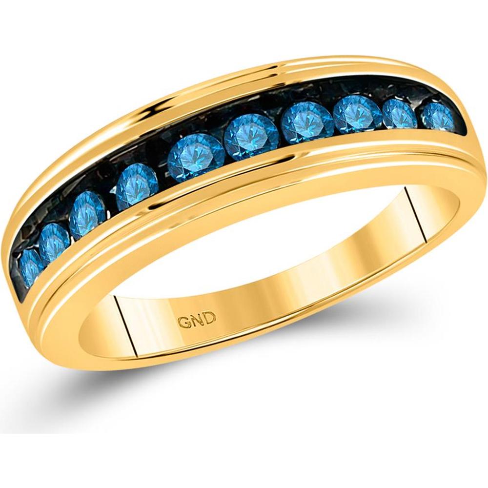 GND 10K Yellow Gold Band with Pave-Set Round Blue Diamonds - 1/2 Carat Total Diamond Weight