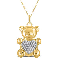GND 10K Yellow Gold Bear Pendant with Heart-Shaped Prong-Set Round Diamonds - 0.10 Carat Total Diamond Weight