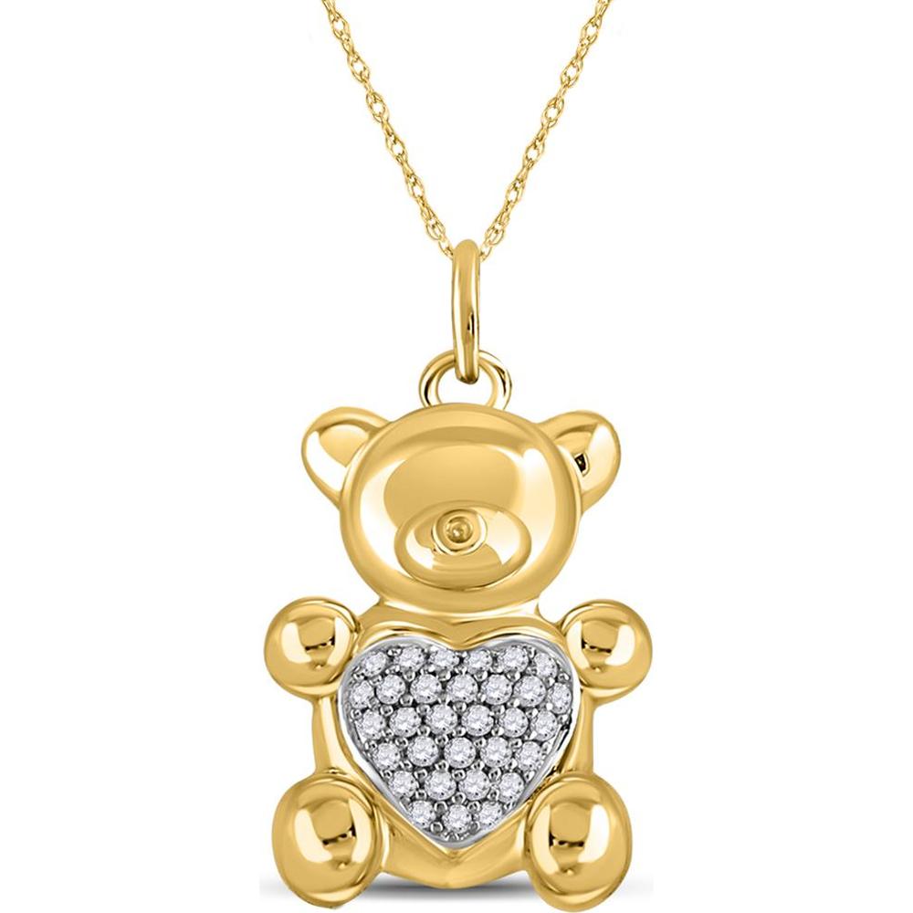 GND 10K Yellow Gold Bear Pendant with Heart-Shaped Prong-Set Round Diamonds - 0.10 Carat Total Diamond Weight