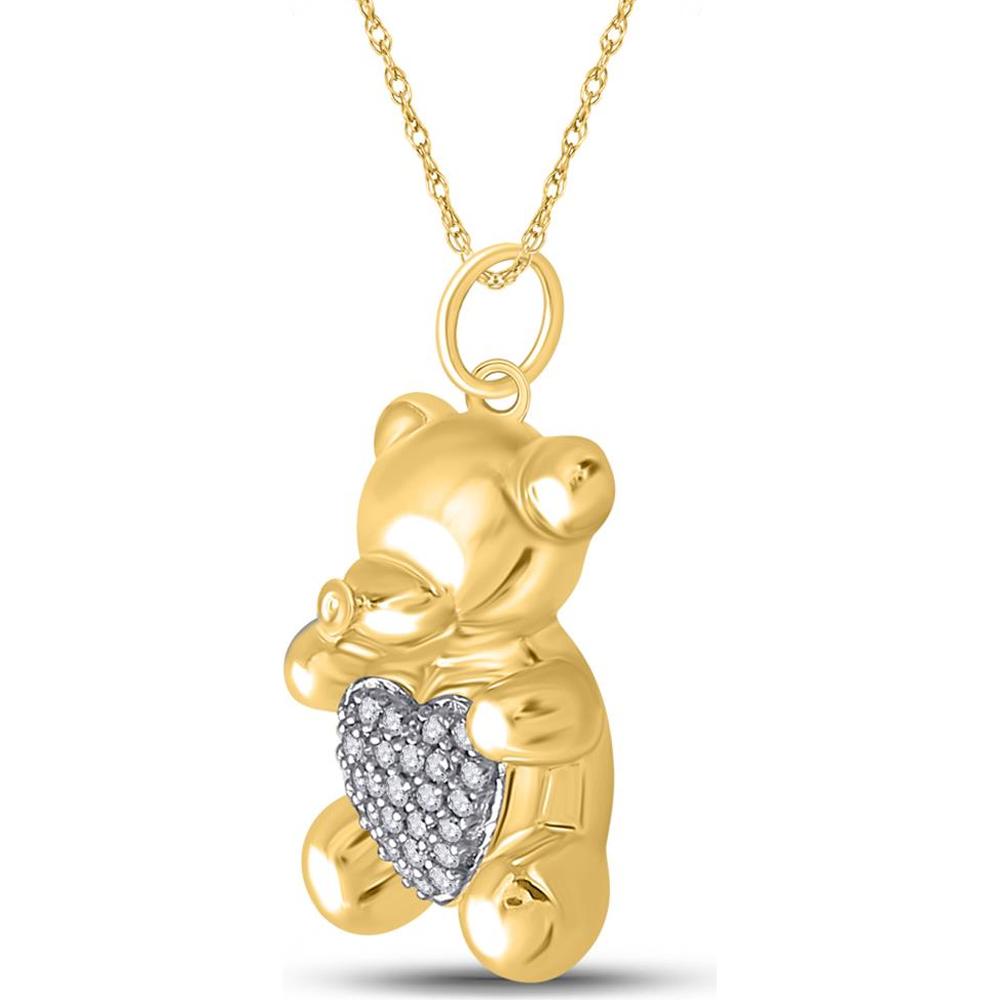 GND 10K Yellow Gold Bear Pendant with Heart-Shaped Prong-Set Round Diamonds - 0.10 Carat Total Diamond Weight