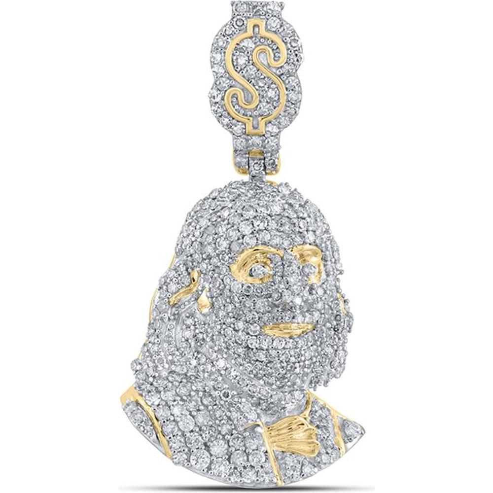 GND 10K Yellow Gold Ben Franklin Dollar Sign Charm Pendant with Prong-Set Round Diamonds - 1.40 Carat Total Diamond Weight