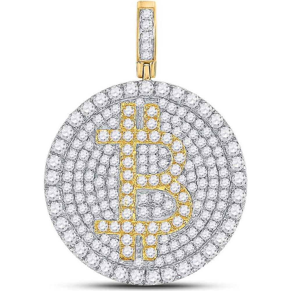 GND 10K Yellow Gold Bitcoin Circle Charm Pendant with 2.5 Carat Total Diamond Weight