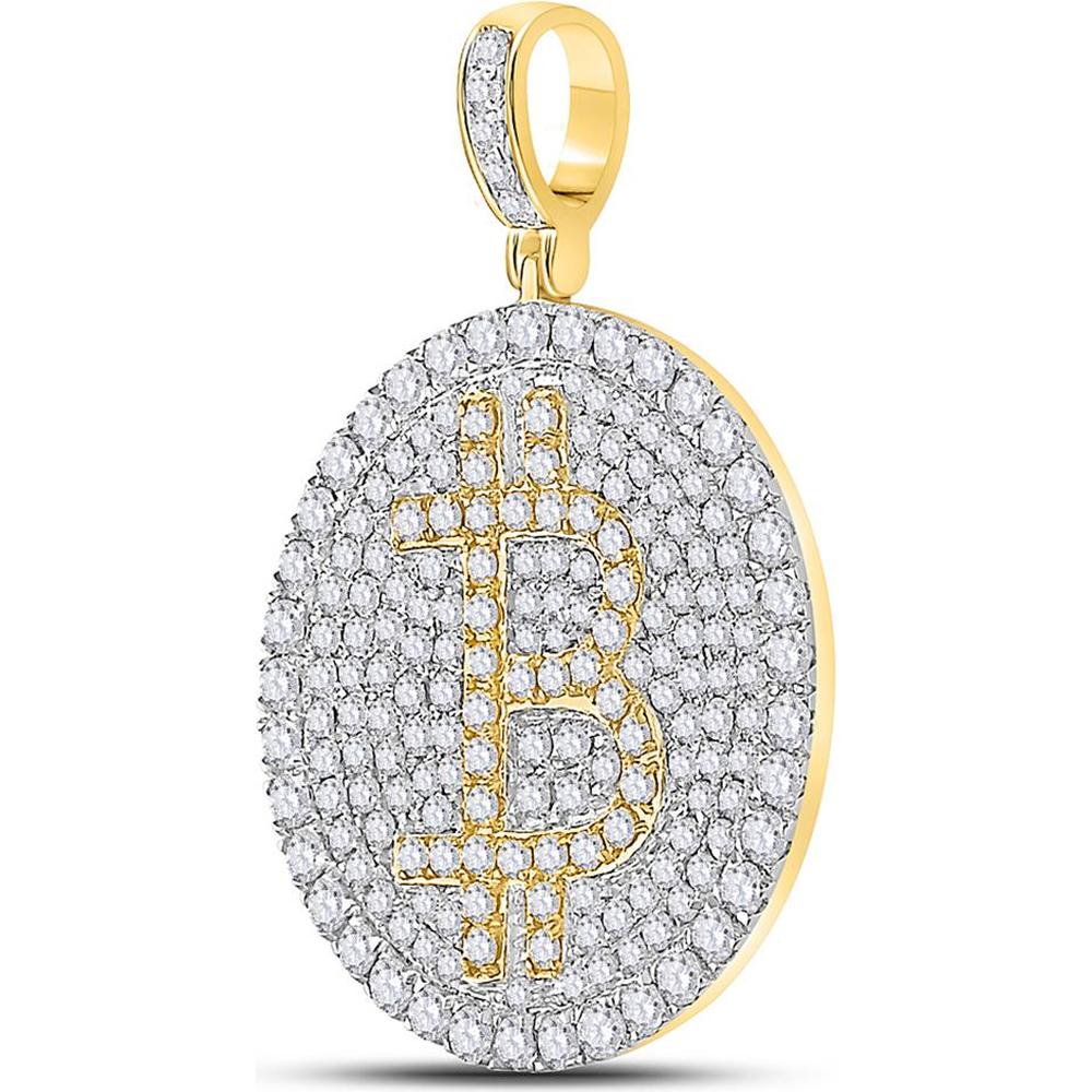 GND 10K Yellow Gold Bitcoin Circle Charm Pendant with 2.5 Carat Total Diamond Weight