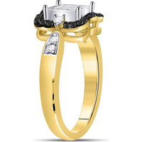 GND 10K Yellow Gold Black Diamond and Princess-Cut Diamond Cluster Ring - 3/4 Carat Total Weight