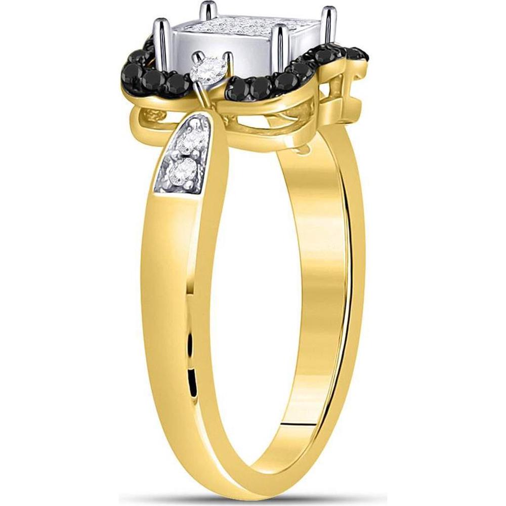 GND 10K Yellow Gold Black Diamond and Princess-Cut Diamond Cluster Ring - 3/4 Carat Total Weight
