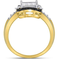 GND 10K Yellow Gold Black Diamond and Princess-Cut Diamond Cluster Ring - 3/4 Carat Total Weight