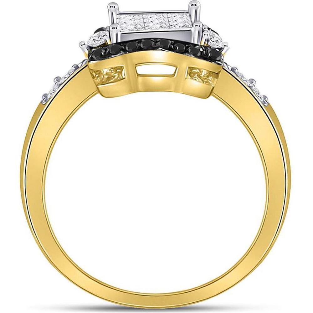 GND 10K Yellow Gold Black Diamond and Princess-Cut Diamond Cluster Ring - 3/4 Carat Total Weight