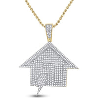GND 10K Yellow Gold Bolt Trap House Charm Pendant with Pave-Set Round Diamonds - 1.25 Carat Total Diamond Weight