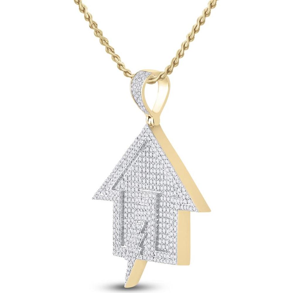 GND 10K Yellow Gold Bolt Trap House Charm Pendant with Pave-Set Round Diamonds - 1.25 Carat Total Diamond Weight
