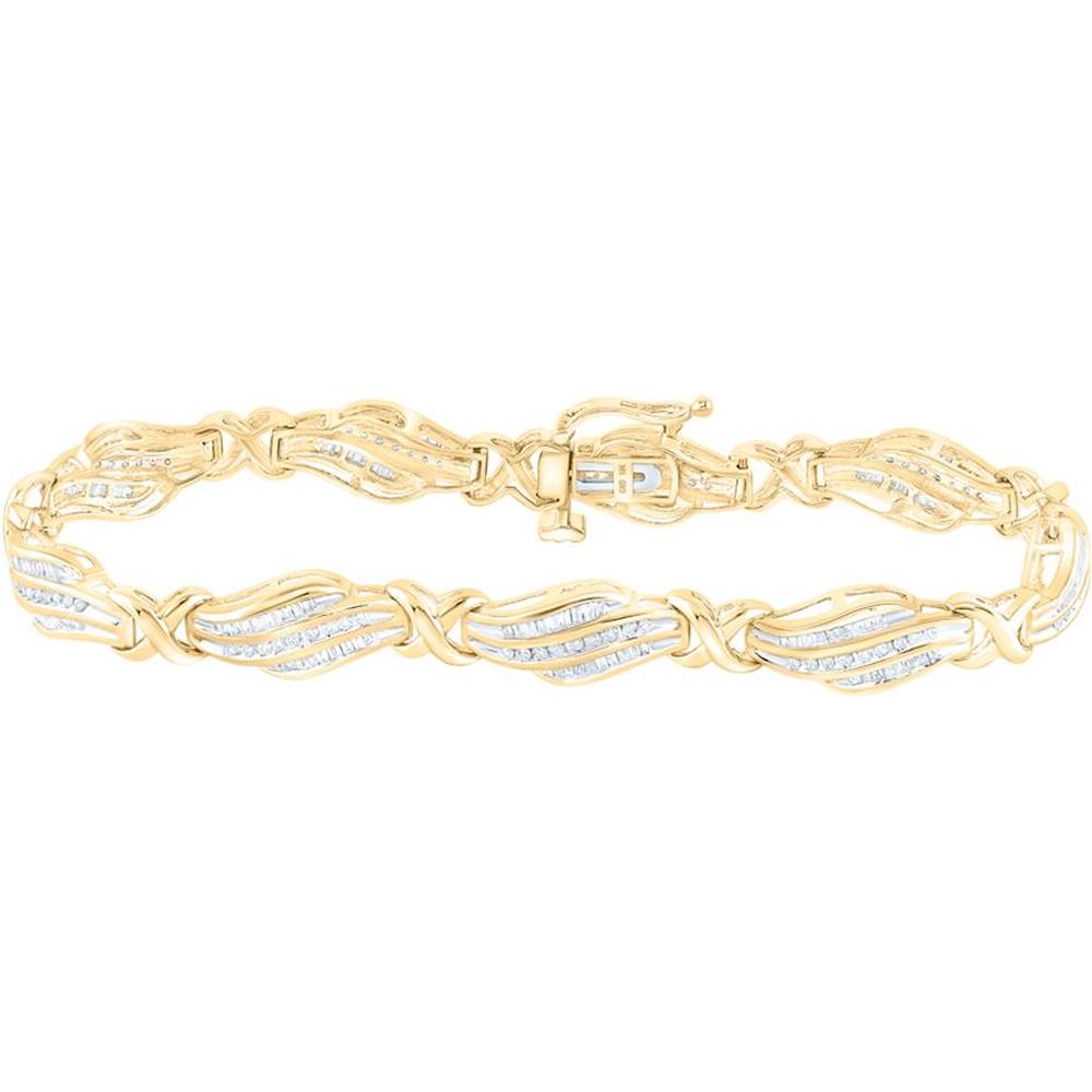 GND 10K Yellow Gold Bracelet with Channel-Set Baguette and Round Diamonds - 1.00 Carat Total Diamond Weight