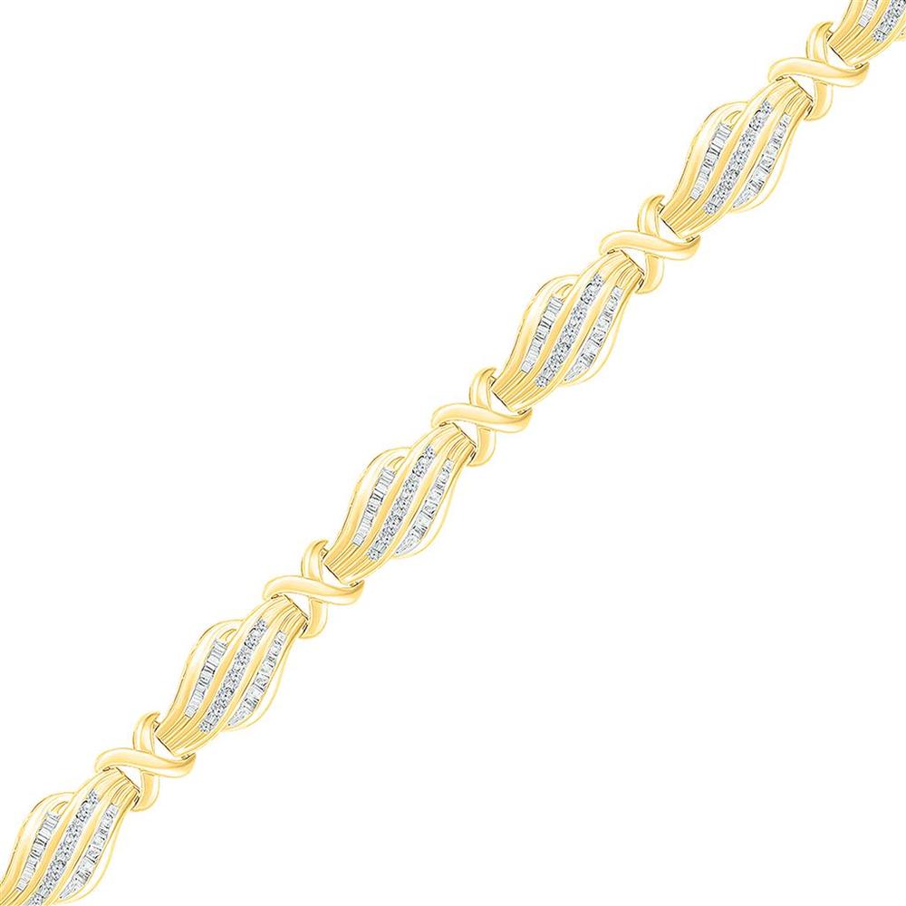 GND 10K Yellow Gold Bracelet with Channel-Set Baguette and Round Diamonds - 1.00 Carat Total Diamond Weight